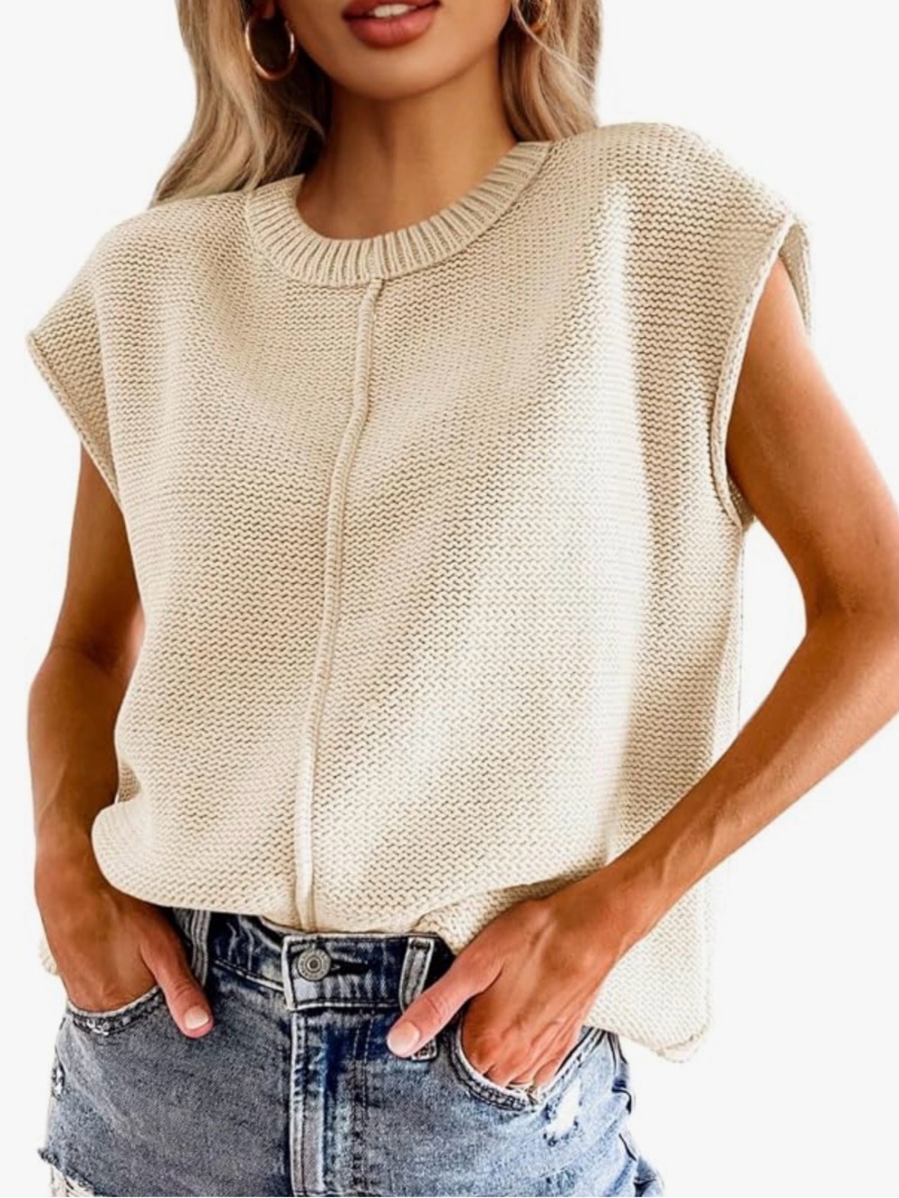 Sleeveless Knit Top - Cream (light apricot color)